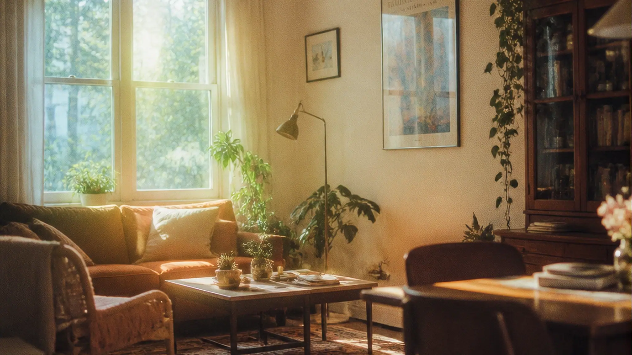 Rincón cálido de una vivienda al atardecer